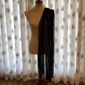 Long silk navy blue, sheer wrap with white and silver beating on the end